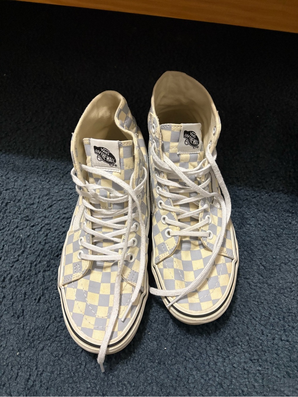 Vans High-Top Checkerboard Sneakers in Cream & Light Gray
